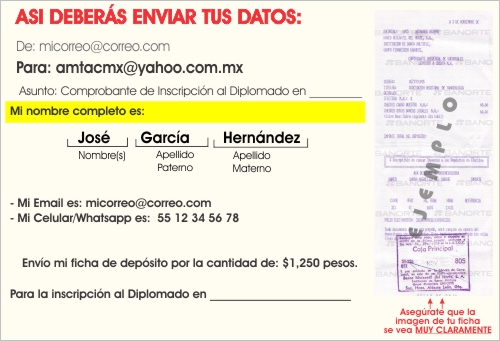 Ejemplo de como debe enviar sus datos para inscribirse al Diplomado